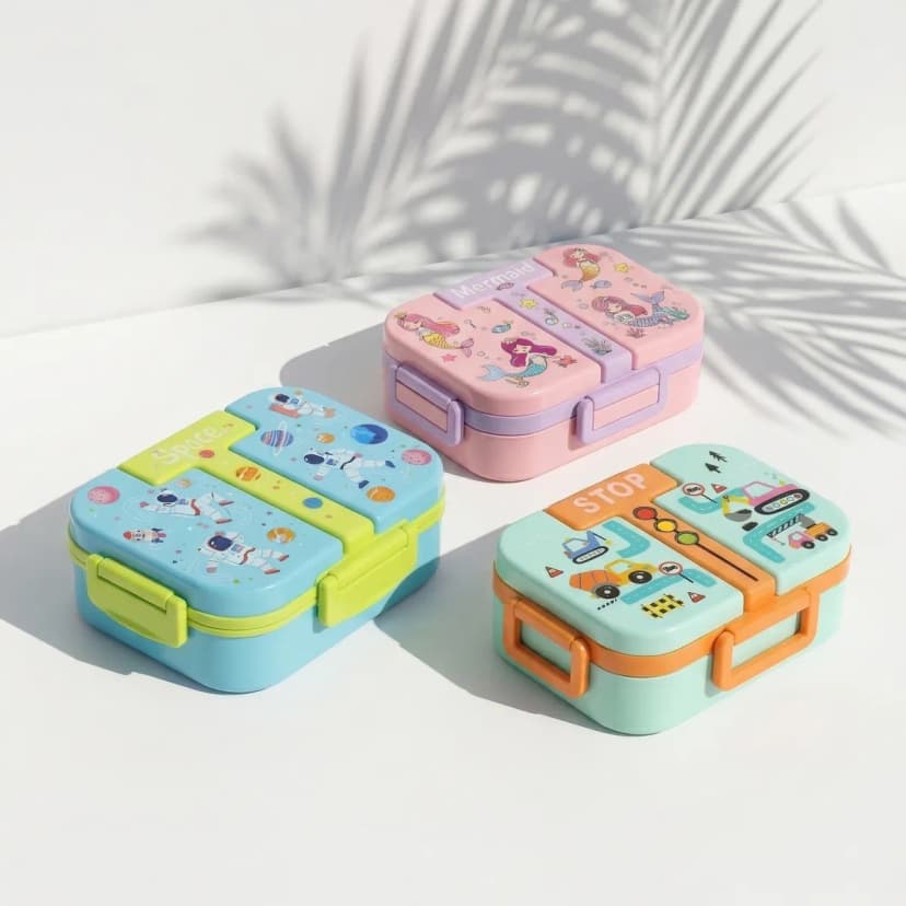 KidKik Cartoon Tiffin Lunch Box - Red Sea Green Yellow