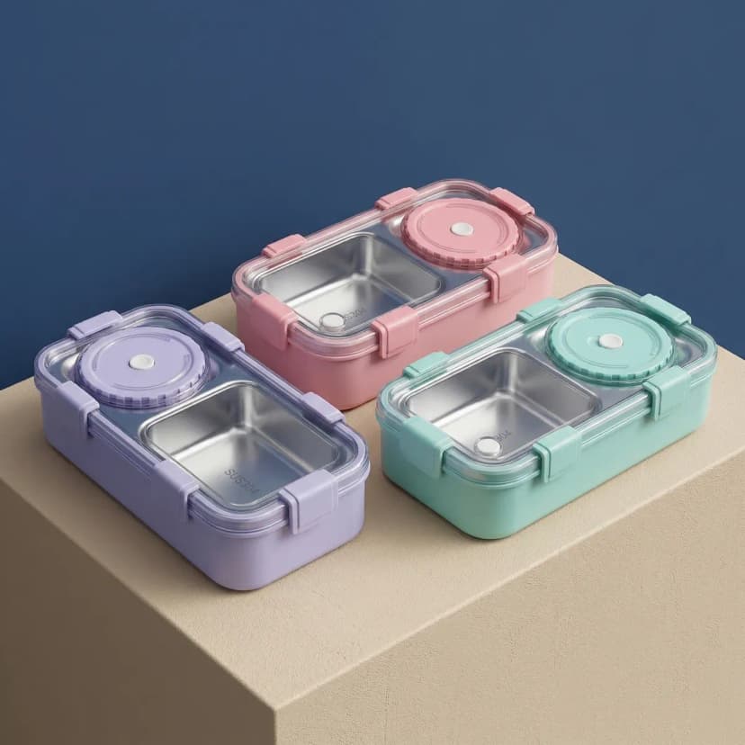 KidKik Premium Cartoon Tiffin Lunch Box - Green Purple Red