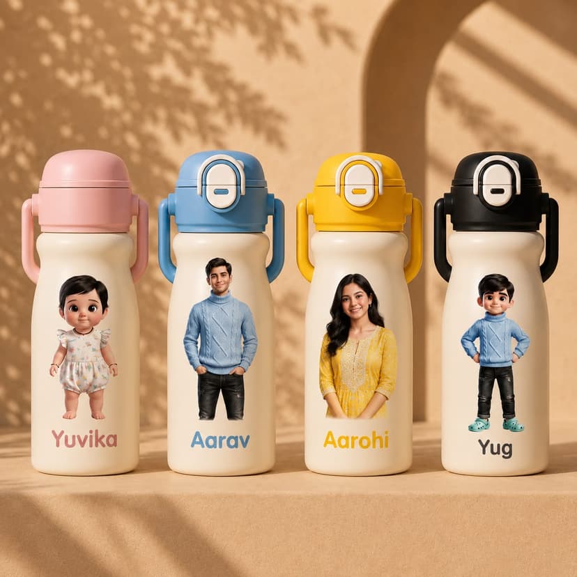 KidKik Personalized Kids Photo Water Bottle with Name | 600ml Stainless Steel